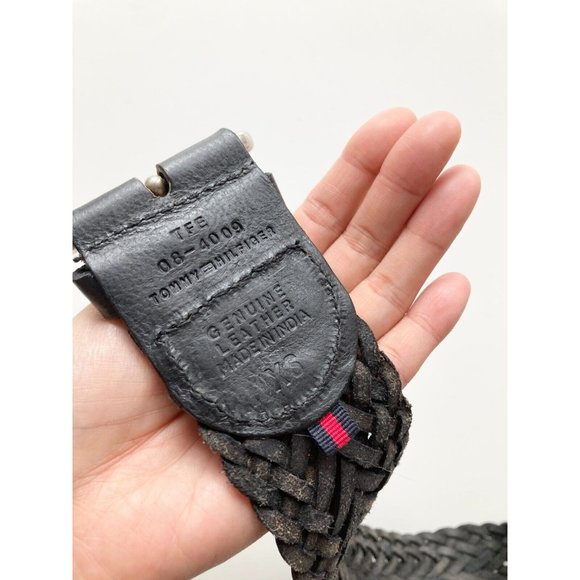 TOMMY HILFIGER Black Braided Woven Leather Hip Belt, Size XS - Picture 11 of 12